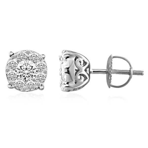 LADIES EARRINGS 1.00CT ROUND DIAMOND 14K WHITE GOLD