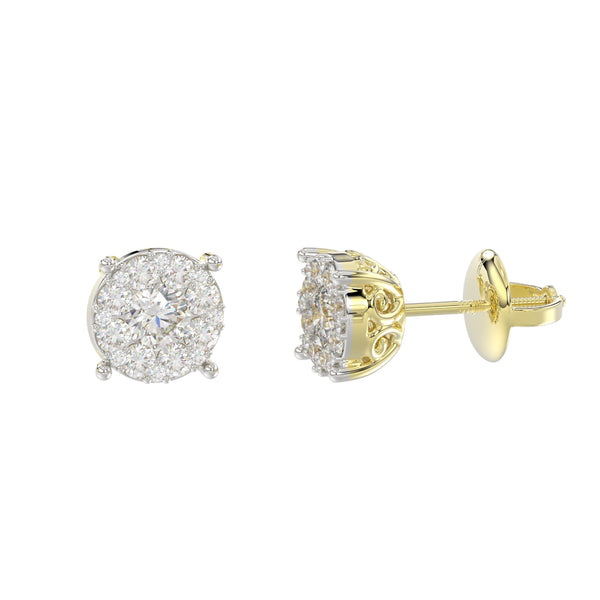 LADIES EARRINGS 0.50CT ROUND DIAMOND 14K YELLOW GOLD (SI QUALITY)