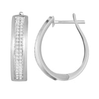 LADIES HOOP EARRINGS 0.25CT ROUND DIAMOND STERLING SILVER/WHITE GOLD