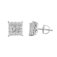 LADIES EARRINGS 1.00CT ROUND/PRINCESS DIAMOND 14K WHITE GOLD (CENTER STONE 0.60CT PRINCESS DIAMOND)
