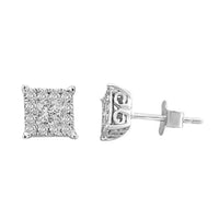 LADIES EARRINGS 0.50CT ROUND/PRINCESS DIAMOND 14K WHITE GOLD