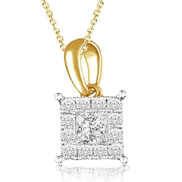 LADIES PENDANT 0.50CT ROUND/PRINCESS DIAMOND 14K YELLOW GOLD (CENTER STONE 0.33CT PRINCESS DIAMOND)