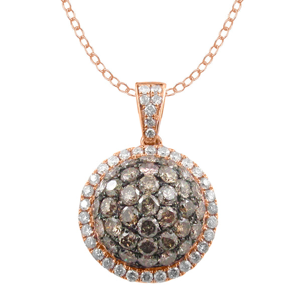 LADIES PENDANT 1.70CT ROUND DARK BROWN DIAMOND 10K ROSE GOLD