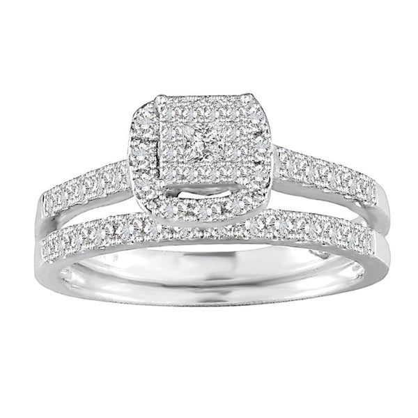 LADIES BRIDAL SET 0.50CT ROUND/PRINCESS DIAMOND 14K WHITE GOLD