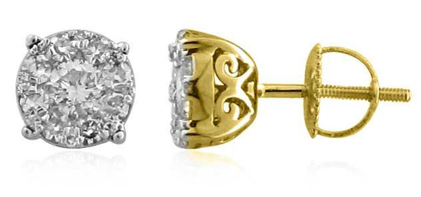 LADIES EARRINGS 2.00CT ROUND DIAMOND 14K YELLOW GOLD