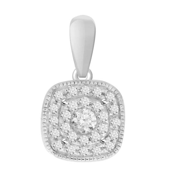 LADIES PENDANT WITH CHAIN 0.15CT ROUND DIAMOND 10K WHITE GOLD