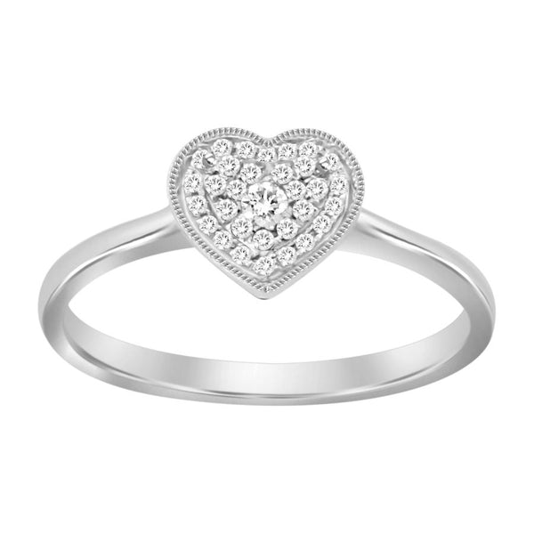 LADIES HEART RING 0.10CT ROUND DIAMOND 10K WHITE GOLD
