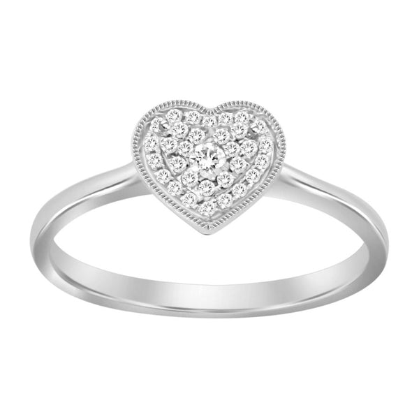 LADIES HEART RING 0.10CT ROUND DIAMOND 10K WHITE GOLD