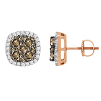 LADIES EARRINGS 1.00CT ROUND DARK BROWN DIAMOND 14K ROSE GOLD