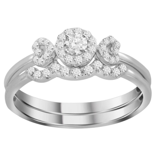 LADIES BRIDAL SET 0.30CT ROUND DIAMOND 10K WHITE GOLD