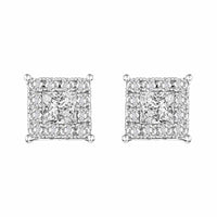 LADIES EARRINGS 0.25CT ROUND/PRINCESS DIAMOND 14K WHITE GOLD (SI QUALITY)