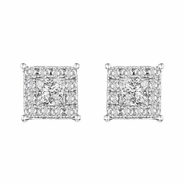 LADIES EARRINGS 0.25CT ROUND/PRINCESS DIAMOND 14K WHITE GOLD (SI QUALITY)
