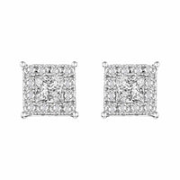 LADIES EARRINGS 0.25CT ROUND/PRINCESS DIAMOND 14K WHITE GOLD (SI QUALITY)