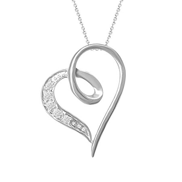 LADIES HEART PENDANT WITH CHAIN 0.05CT ROUND DIAMOND 10K WHITE GOLD
