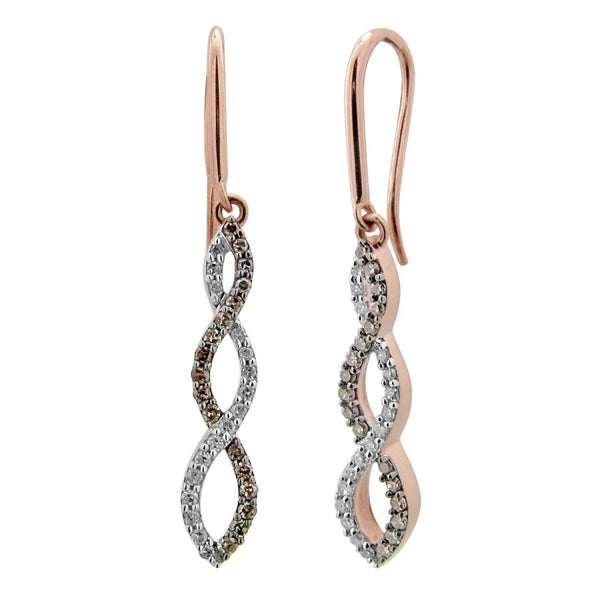 LADIES EARRINGS 0.25CT ROUND DARK BROWN DIAMOND 14K ROSE GOLD