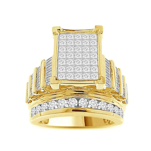 LADIES RING 3.00CT ROUND/PRINCESS/BAGUETTE DIAMOND 10K YELLOW GOLD