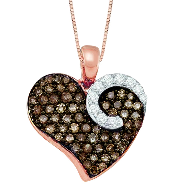 LADIES HEART PENDANT 0.45CT DARK BROWN/ROUND DIAMOND 10K ROSE GOLD