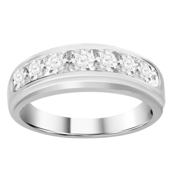 MEN'S BAND 1.00CT ROUND DIAMOND 14K WHITE GOLD