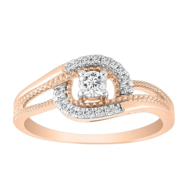 LADIES RING 0.25CT ROUND DIAMOND 10K WHITE/ROSE GOLD