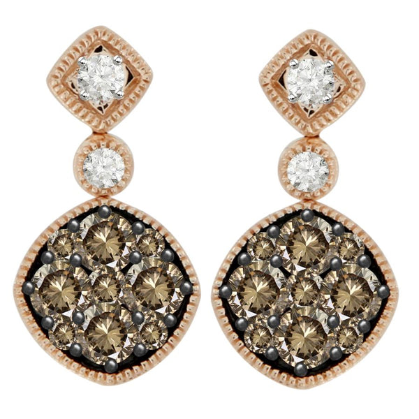 LADIES EARRINGS 1.00CT ROUND DARK BROWN DIAMOND 14K ROSE GOLD