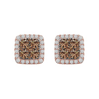 LADIES EARRINGS 3.35CT ROUND DARK BROWN DIAMOND 14K ROSE GOLD