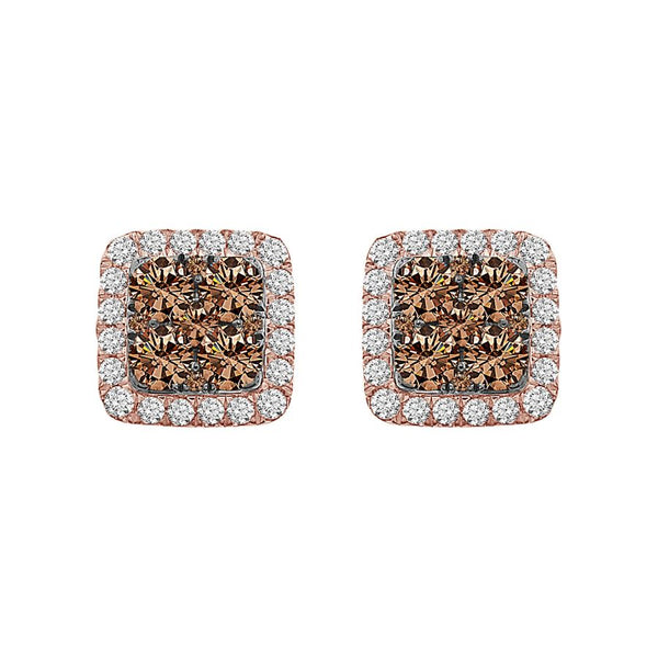 LADIES EARRINGS 3.35CT ROUND DARK BROWN DIAMOND 14K ROSE GOLD
