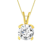 SOLITAIRE LADIES PENDANTS WITH CHAIN 0.25CT ROUND DIAMOND 14K YELLOW GOLD