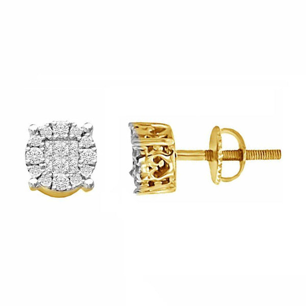 LADIES STUD EARRINGS 0.75CT ROUND/PRINCESS DIAMOND 14K YELLOW GOLD