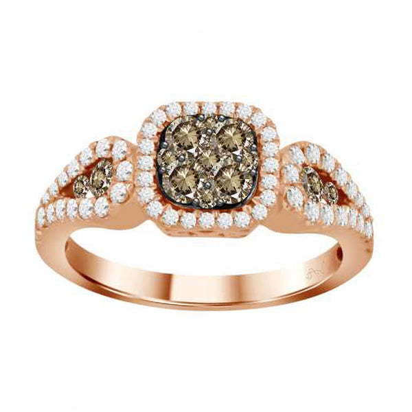 LADIES RING 0.80CT ROUND DARK BROWN DIAMOND 14K ROSE GOLD