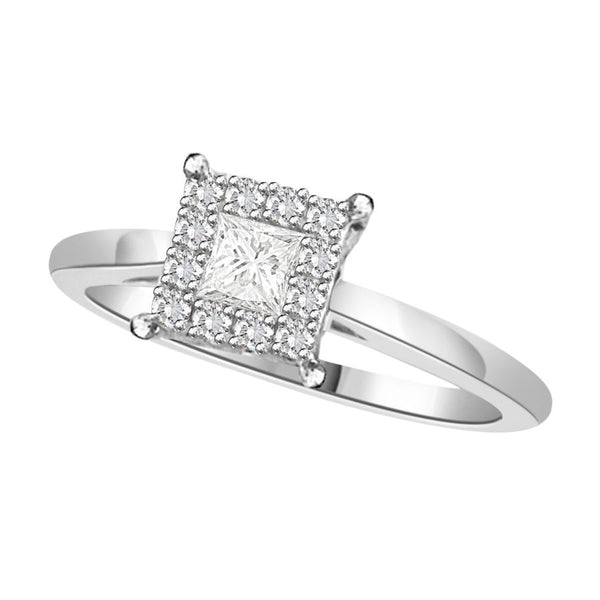 LADIES RING 0.25CT ROUND/PRINCESS DIAMOND 14K WHITE GOLD (SI QUALITY)