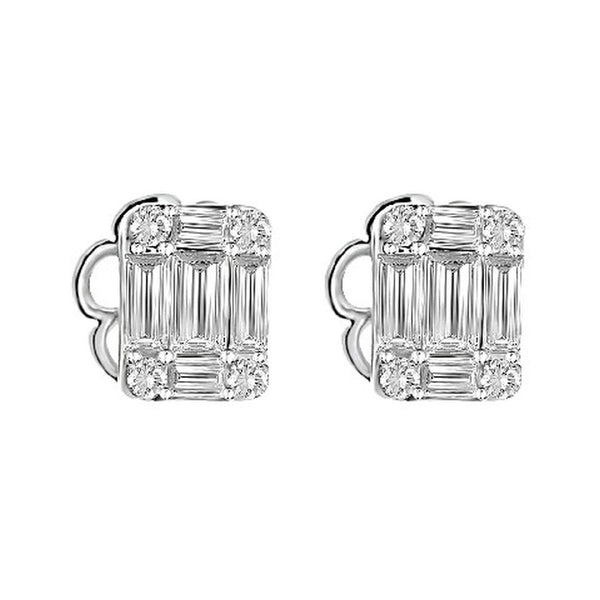 LADIES EARRINGS 0.70CT ROUND/BAGUETTE DIAMOND 14K WHITE GOLD