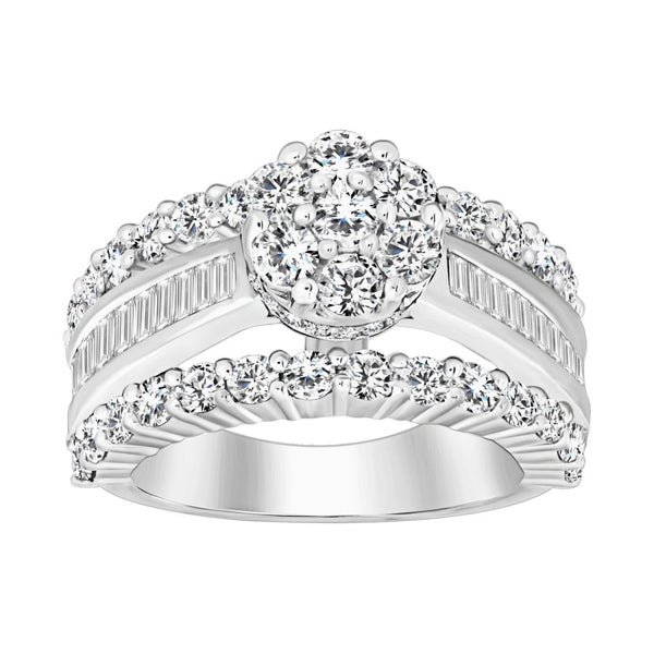 LADIES RING 3.00CT ROUND/BAGUETTE DIAMOND 10K WHITE GOLD