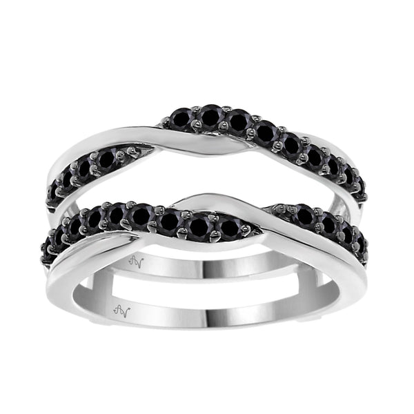 LADIES WRAP RING 0.50CT ROUND/BLACK DIAMOND 14K WHITE GOLD