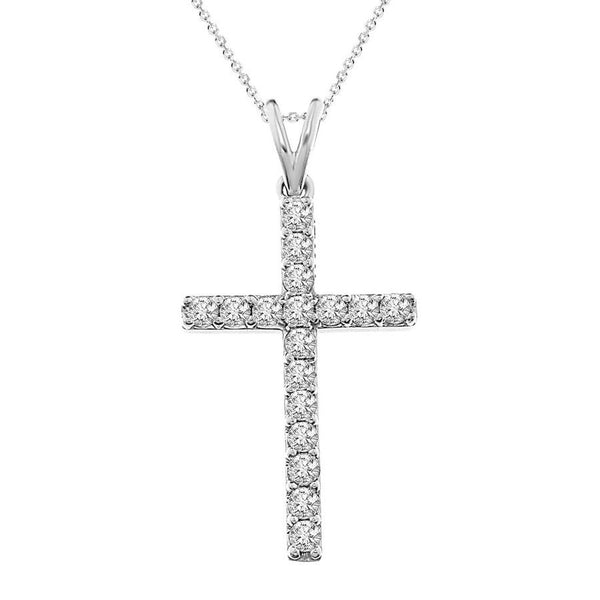 LADIES CROSS PENDANT 0.50CT ROUND DIAMOND 10K WHITE GOLD