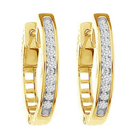 LADIES HOOP EARRINGS 0.25CT ROUND DIAMOND 10K YELLOW GOLD