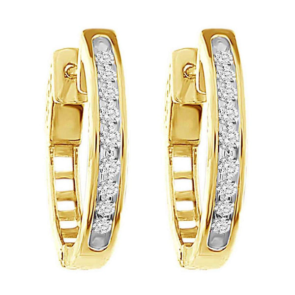 LADIES HOOP EARRINGS 0.25CT ROUND DIAMOND 10K YELLOW GOLD