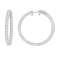 LADIES HOOP EARRINGS 3.00CT ROUND DIAMOND 10K WHITE GOLD