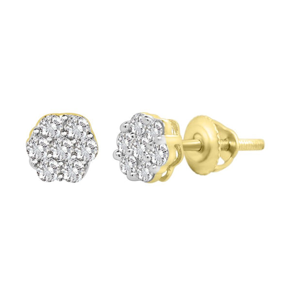 LADIES FLOWER EARRINGS 0.33CT ROUND DIAMOND 14K YELLOW GOLD