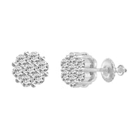 LADIES FLOWER EARRINGS 2.00CT ROUND DIAMOND 14K WHITE GOLD