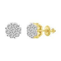 LADIES FLOWER EARRINGS 2.00CT ROUND DIAMOND 14K YELLOW GOLD