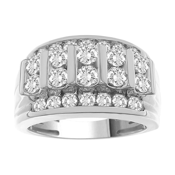 MEN'S RING 3.00CT ROUND DIAMOND 10K WHITE GOLD