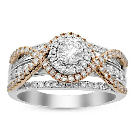 LADIES RING 1.00CT ROUND DIAMOND 14K WHITE/ROSE GOLD (CENTER STONE 0.30CT ROUND DIAMOND)