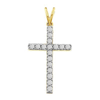 LADIES CROSS PENDANT WITH CHAIN 0.50CT ROUND DIAMOND 14K YELLOW GOLD (SI QUALITY)