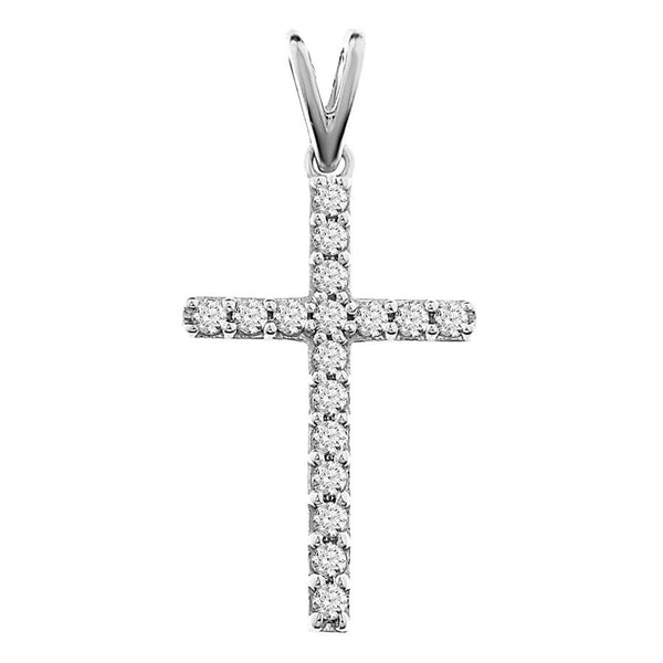 LADIES CROSS PENDANT WITH CHAIN 0.25CT ROUND DIAMOND 14K WHITE GOLD