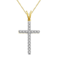 LADIES CROSS PENDANT WITH CHAIN 0.25CT ROUND DIAMOND 14K YELLOW GOLD