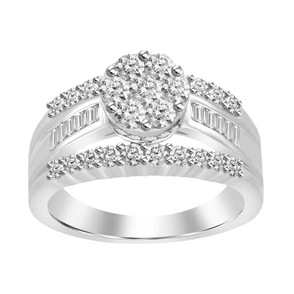 LADIES RING 1.50CT ROUND/BAGUETTE DIAMOND 10K WHITE GOLD