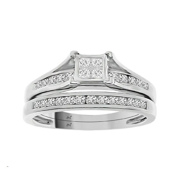 LADIES ENGAGEMENT RING ONLY 0.32CT ROUND/PRINCESS DIAMOND STERLING SILVER