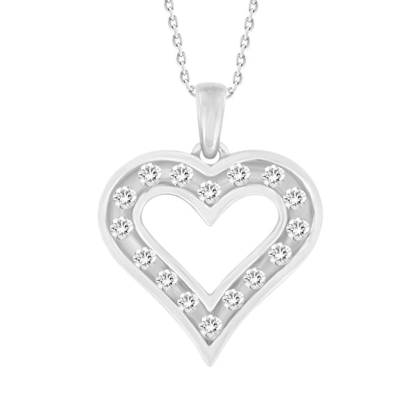 LADIES HEART PENDANT 0.25CT ROUND DIAMOND 10K WHITE GOLD