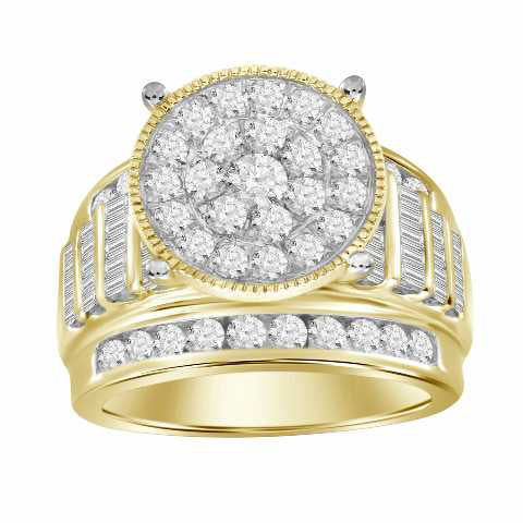 LADIES RING 2.00CT ROUND/BAGUETTE DIAMOND 10K YELLOW GOLD