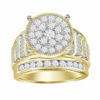 LADIES RING 3.00CT ROUND/BAGUETTE DIAMOND 10K YELLOW GOLD